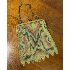 Antique 1920s German Made Mesh Purse Brass Frame Cobalt Glass Clasp Art Deco