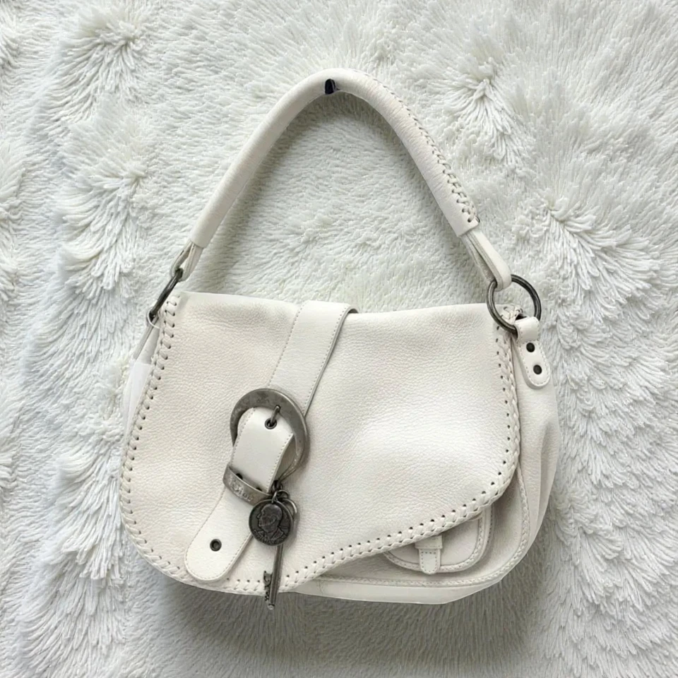 Bolso Christian Dior Gaucho Sillín Cuero Blanco Puro De Colección Y2K Raro Foto 3 de 4