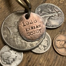 1928 Indian Scout   Motorcycle Copper Penny Key Fob ‘28