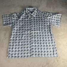 SULKA Shirt Men  s Large Geometric Checkerboard Short Sleeve Button Up Camp 60  s