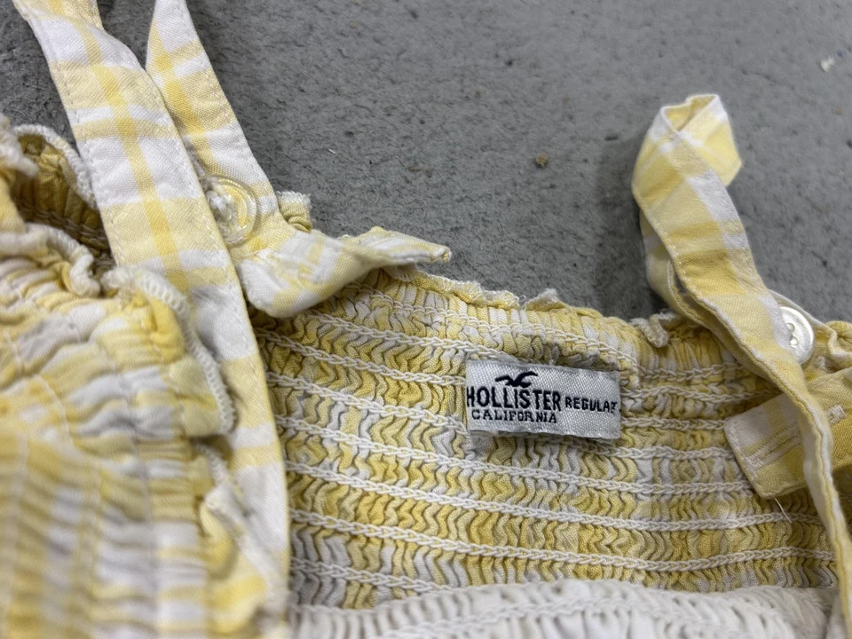 Y2K Hollister Babydoll Top Womens XS Yellow White Plaid Smocked Strappy Sundress - Image 3 of 4