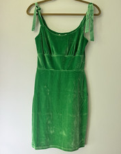 The Frolic Green Velvet Tie Strap Mini Dress Scoop Neck Size 6