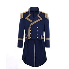 Men Steampunk Victorian Tailcoat Jacket Blue Uniform Cloth Long Sleeve Large
