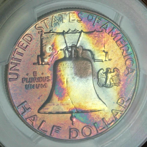 Rainbow Toned 1963 Franklin Half Dollar PCGS PR66 Silver 50c Coin Great Color!