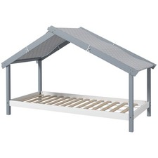 HOMCOM Letto per Bambini a Forma di Casetta in Legno con 15 Doghe Grigio