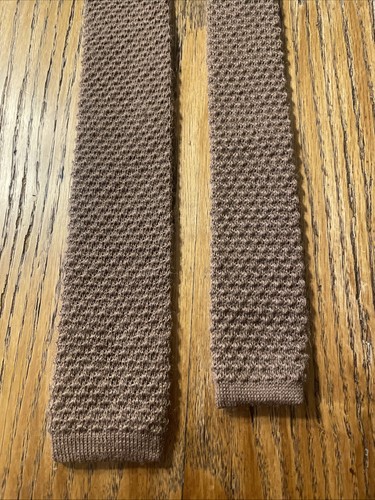Vintage EUC Knit Wool Beige Sock Tie Skinny Square End Trunk Necktie - Picture 4 of 7