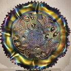 Northwood Electric Amethyst, Stippled, Ruffled Edge, Rib Back, Strawberry Bowl.