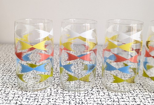 50s 60s Vintage Retro Kitsch Abstract Drinking Glasses Tumblers Chubbies MCM - Picture 5 of 7