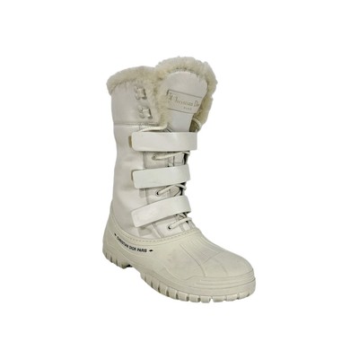 Authentic Christian Dior D-Venture Women's White Leather Snow Boots ~ Size 39.5