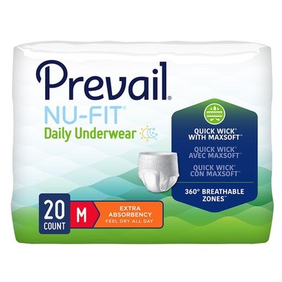 Absorbent Underwear Prevail Nu-Fit Pull On with Tear Away Seams Adult Medium Uni
