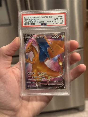 2020 Pokemon SWSH BSP Champion's Patch ETB #050 Charizard V PSA 8
