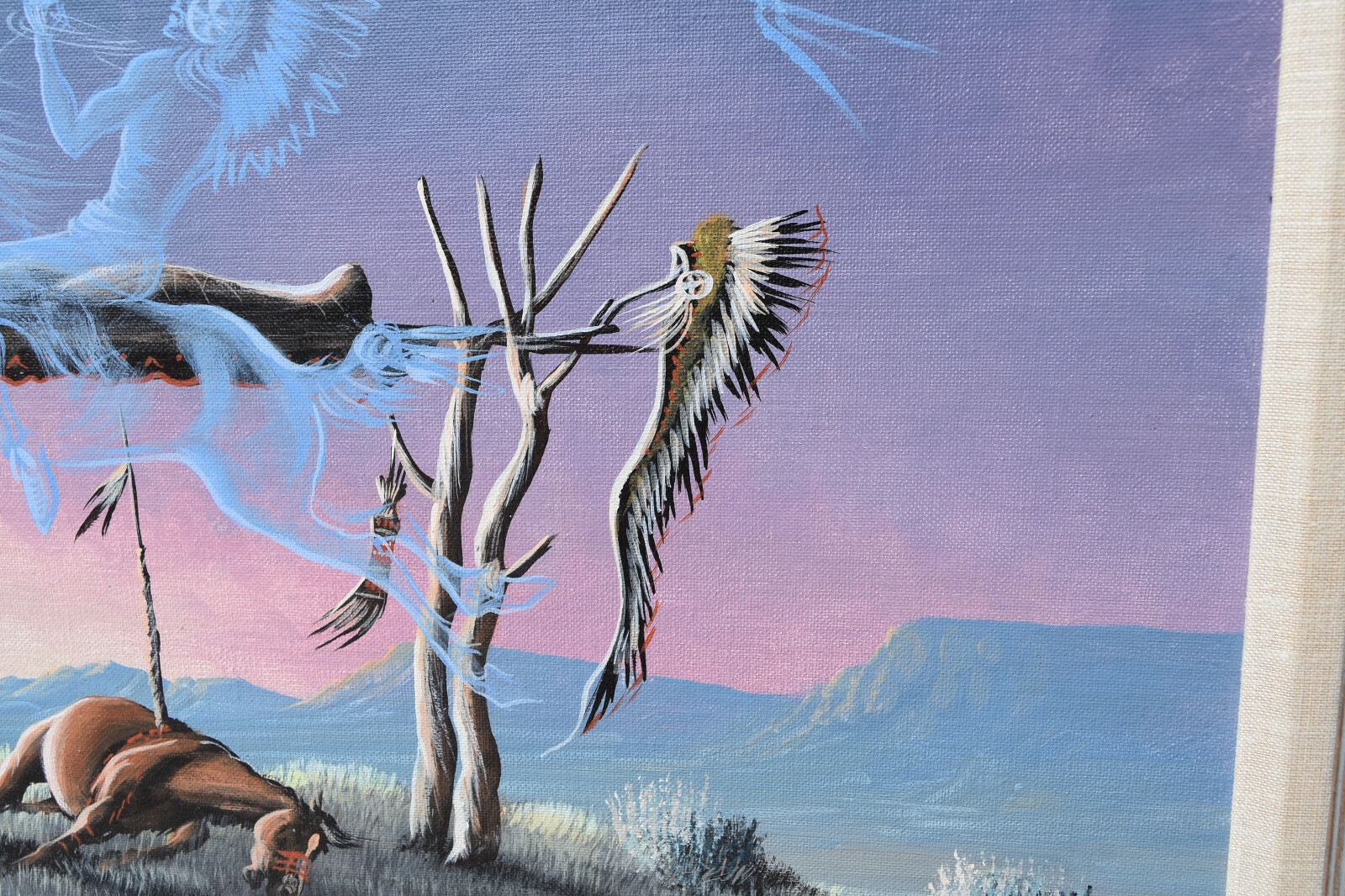 Edward Two Bulls Native American Painting Lakota Sioux Burial Ritual