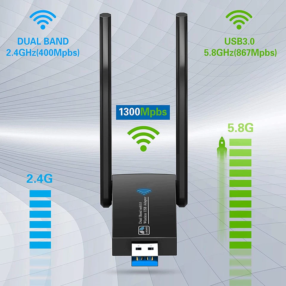 1300Mbps USB 3.0 Dual Band WiFi Dongle 5.8GHz/2.4G Wireless Network Adapter - Image 4 of 4