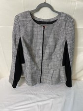 Elle 1x (0x) Tweed Blazer/zip Jacket Black Trim Full Zip Black/gray- Euc