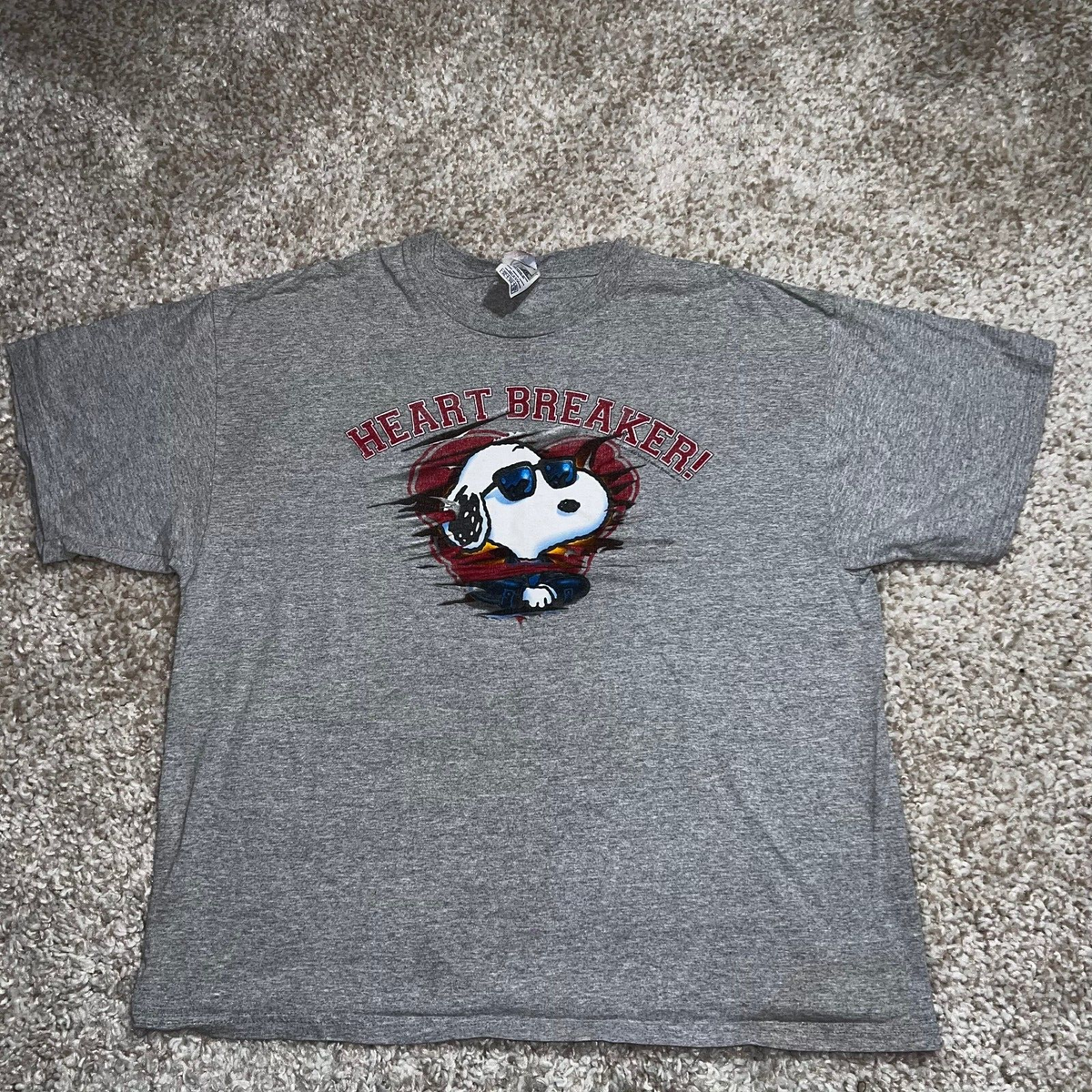 VINTAGE Snoopy Shirt Mens Extra Large Gray Heart Breaker Classic 