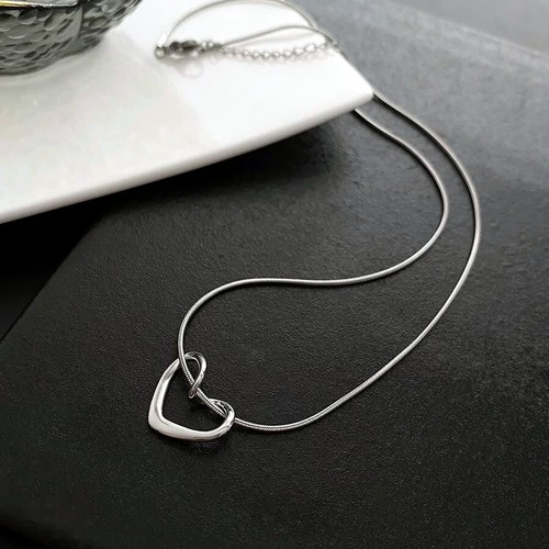 Glossy Heart Pendant Necklace Silver Snake Chain Women Ladies Jewellery Gift UK - Picture 2 of 3