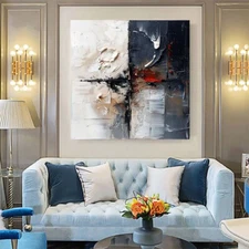 Hand Painted Abstract Black With Gray Oil Painting On Canvas Thick Textured