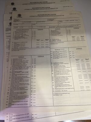 Southern railroad system locomotive engineer evaluation and examination sheets