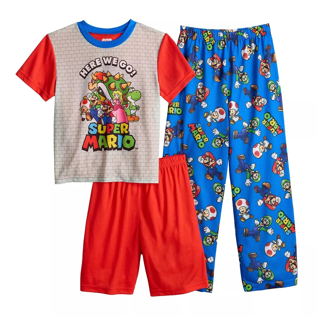 Super Mario and Characters 'Here We Go' Boy's 3-Piece Pajama