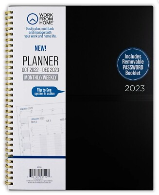 Work From Home Monthly/Weekly Planner Oct 2022 - Dec 2023 ( 11.125 x 9 ) Black