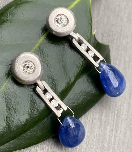 Vintage Diamond Earrings NO HEAT Sapphire Estate Fine Jewelry Pre-Owned Platinum - Picture 3 of 14