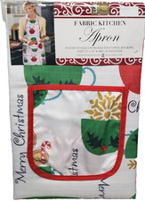 Fabric Kitchen Apron w/Pocket 23"x36" MERRY CHRISTMAS CUPS  GINGERBREAD MEN,BH