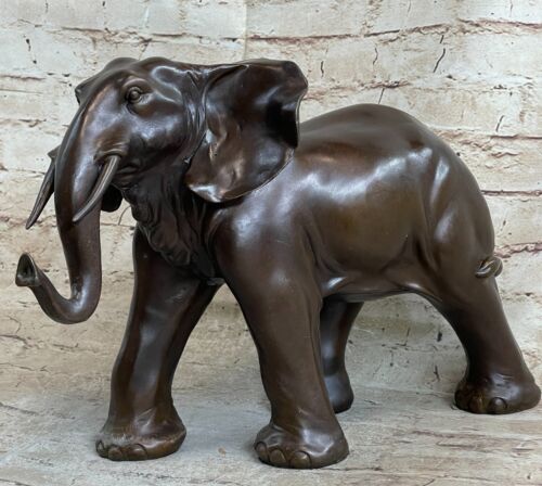 Vintage Style 100% Real Bronze Sculptural Elephant Walking Figurine Statue Gift - Picture 1 of 10