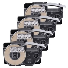 4PK Black on Clear Tape Cartridge XR-18X for Casio KL-120 EZ Label Printer