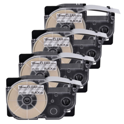 4PK Black on Clear Tape Cartridge XR-18X for Casio KL-120 EZ Label Printer 