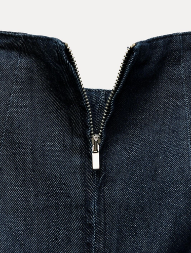 Zara Denim Kleid hochgeschlossen Ballonsaum dunkelindigo blau Gr. XS S 6929/288 NEU - Bild 24 von 24