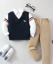 Boy s Casual Vest Outfit and Pants 2pcs Casual Long Sleeve Top Size 6Y