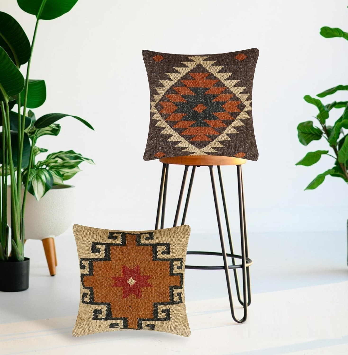 18x18 Vintage Indian Cushion Cover Throw Indian Wool Jute Handmade Kilim Pillow