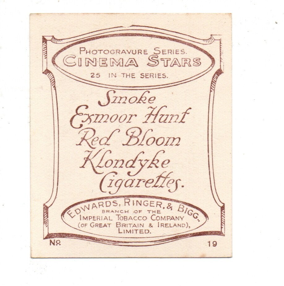 EDWARDS RINGER & BIGG CIGARETTE CARD CINEMA STARS 1923 No. 19 BRYANT ...