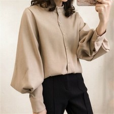 Blusa Casual Da Donna Con Maniche Lunghe A Palla Vintage In Colore Unito