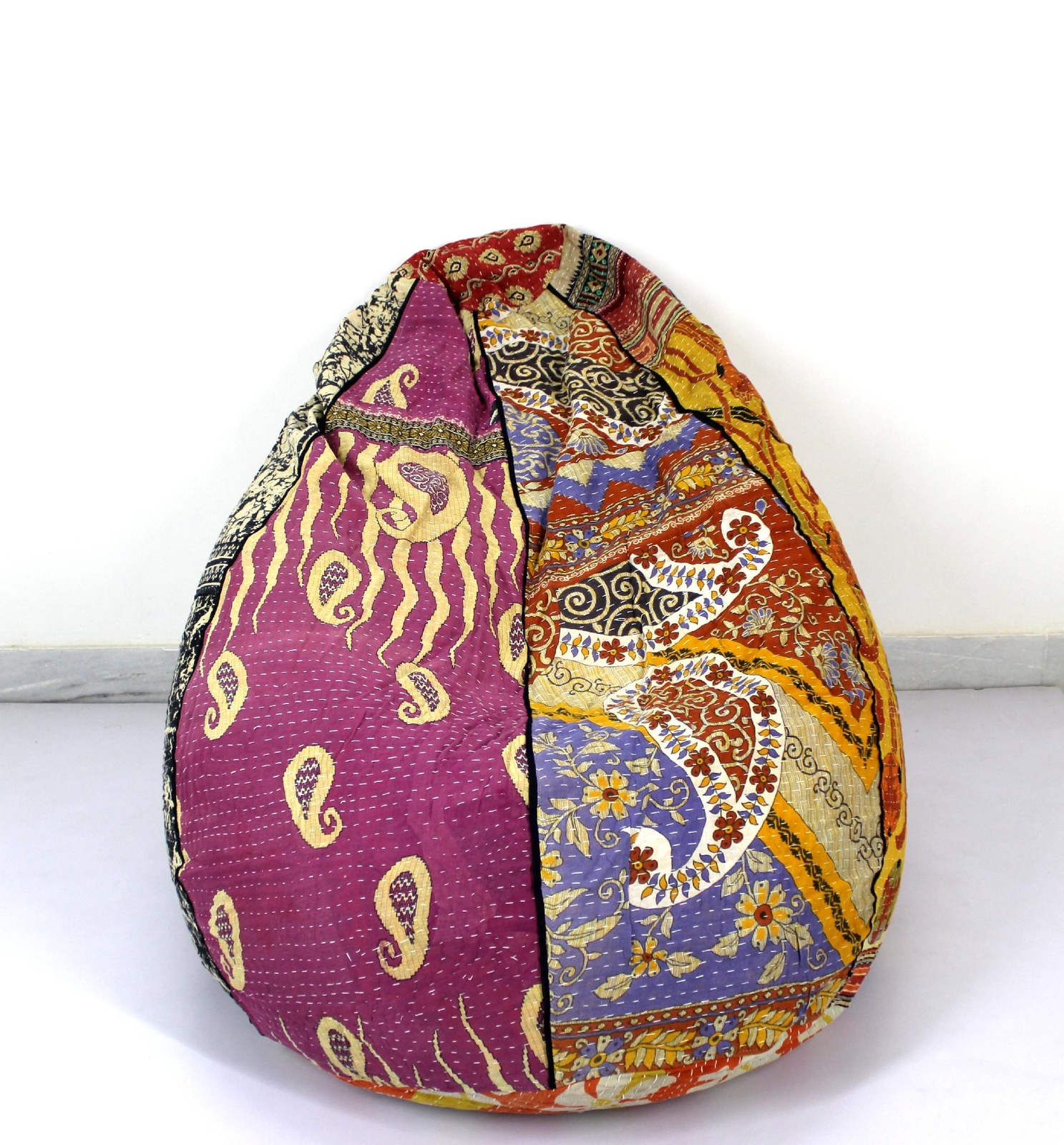 Vintage Kantha Quilt Cotton Bohemian Bean Bag Chair Pouf Floor Pillow