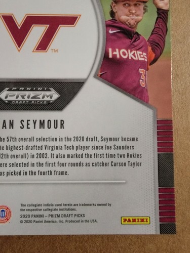 Ian Seymour 2020 Panini Prizm Draft Picks Blue Wave Baseball Card PDP57 - Picture 10 of 10