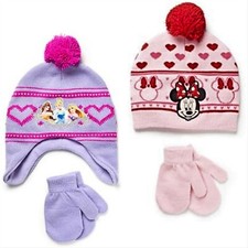 Disney Winter Beanie Hat  Mittens 2 Princesses  Minnie Mouse Toddler 2T-5T