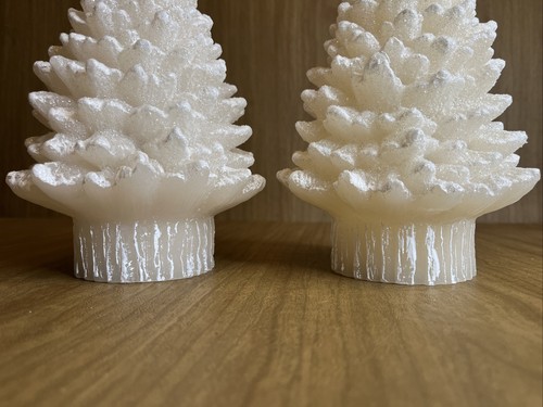 2 Martha Stewart Flameless Luminara Christmas Trees Wax Candle 8” Ivory Glitter - Picture 11 of 12