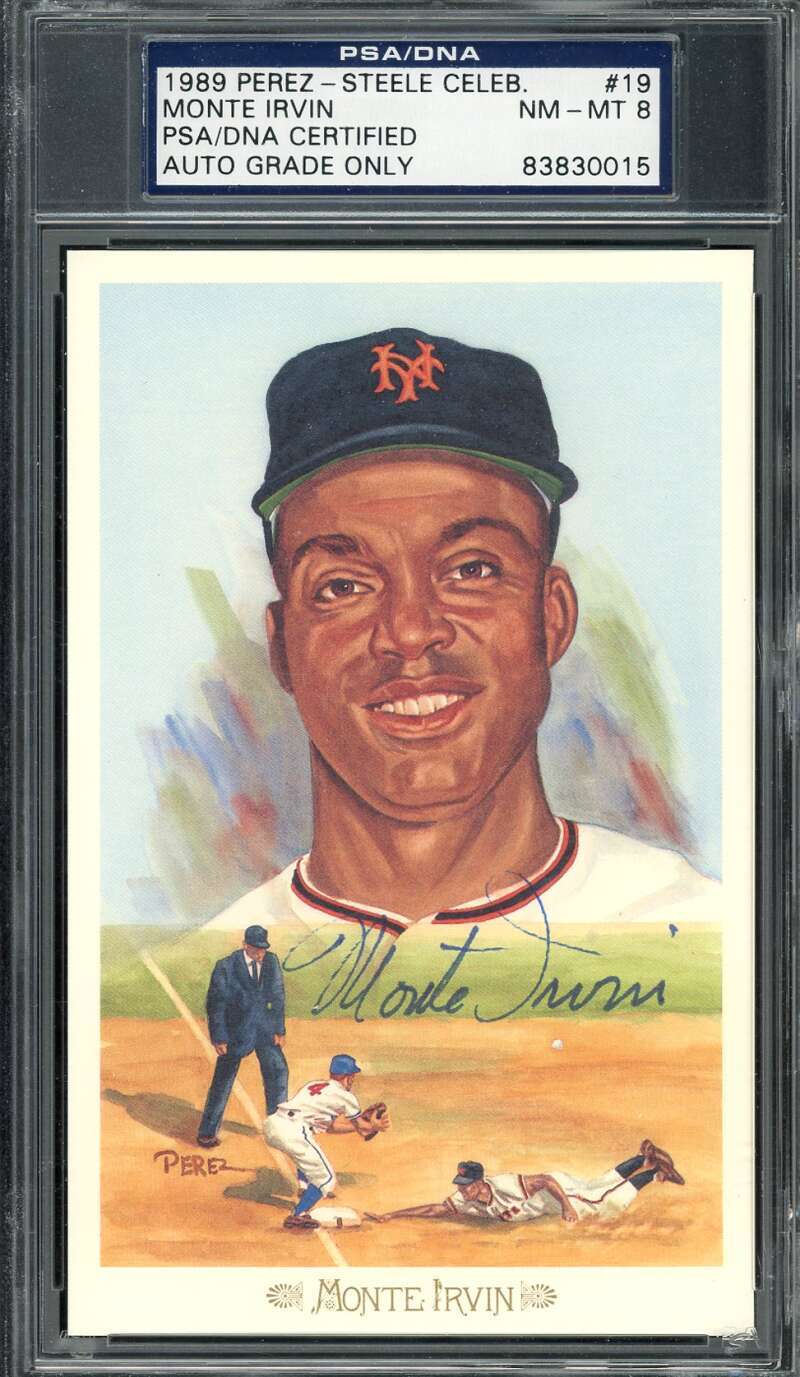 Monte Irvin #19 Baseball Cards 1989 Perez Steele Celebration Postcard trading card — raw and PSA graded price guide