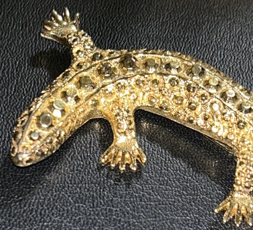 Vintage Gold Tone Large Lizard Dotted Textured Brooch Pin 4” Long 2” Wide - Picture 3 of 11