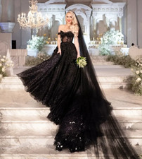 Black Wedding Dress Glitter Sequined A Line Bridal Gowns Off Shoulder Sweetheart