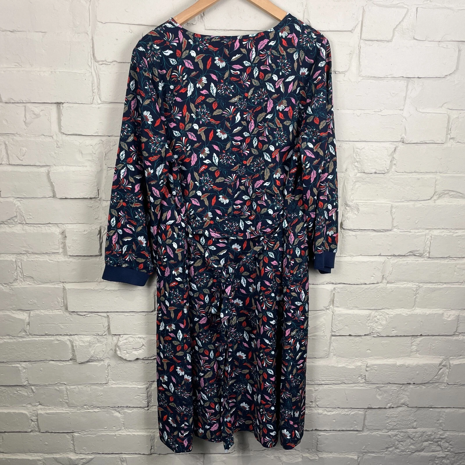 VETEMENTS Crew Clothing Shift Dress Midi Size UK 16 Navy Blue Floral Pattern 3 4 Sleeves