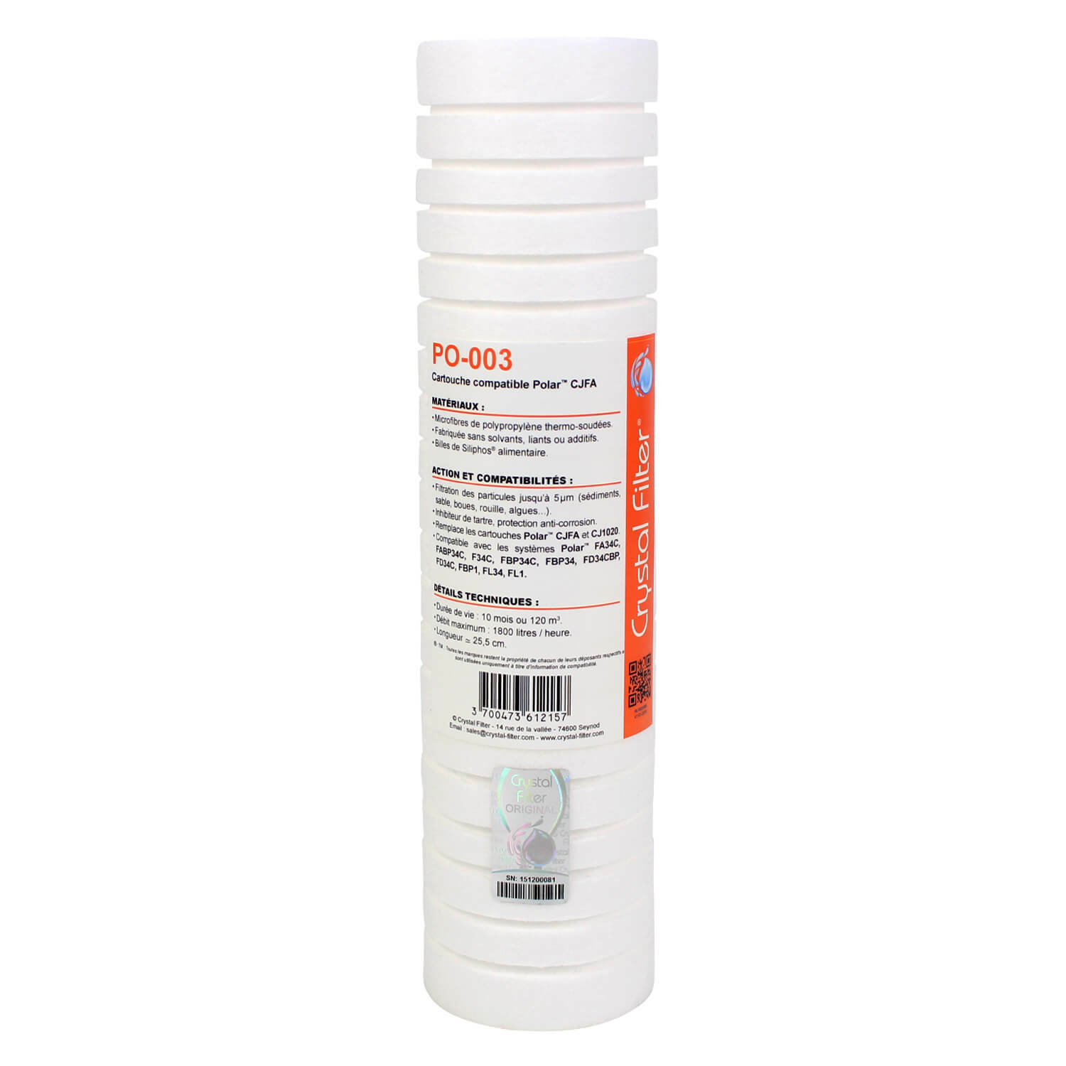 Cartouche PO-003 Crystal Filter haute performance compatible Polar CJ1020