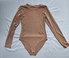 Women Brown Long-Sleeve O-Neck Small Bodysuit Streetwear Skinny Elastic Bodysuit