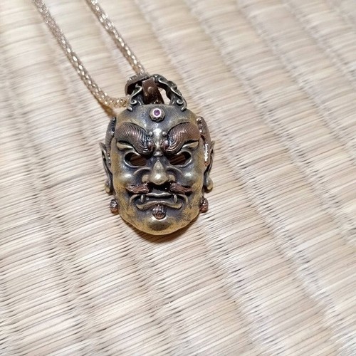 Nio Statue Kongo Rikishi mask necklace Buddha Statue copper Oriental art amulet - Picture 4 of 7