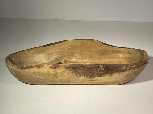 PRIMITIVE Hand Carved Rough Wood Rustic Oblong Wooden Dough Bowl Trencher 10.5"
