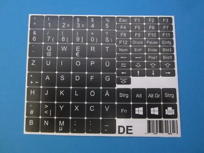 Tastaturaufkleber Notebook Deutsch schwarz matt 89 Tasten DE QWERTZ PÜÖÄ