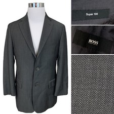 Hugo Boss 2-Button Gray Micro Herringbone 38R Pasini Super 100 s Blazer Jacket