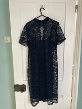 M&S COLLECTION Women's Knitted Midi Dress 12 Navy Open Stitch Boho