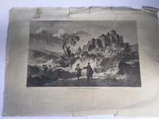  Antique,original,lithography poster,based in  the view of the convent of Patmos